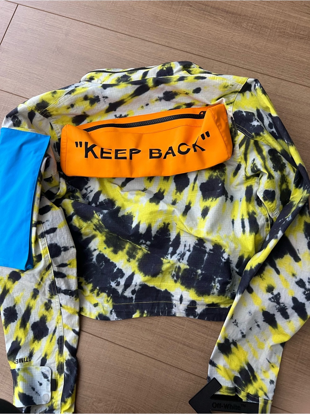 Off-White Yellow Black Tie-Dye Jacket with Orange 'KEEP BACK' Panel